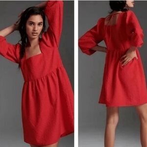 Anthropologie Amadi Esther Quarter Sleeve Mini Oversized Red Dress Size Small.